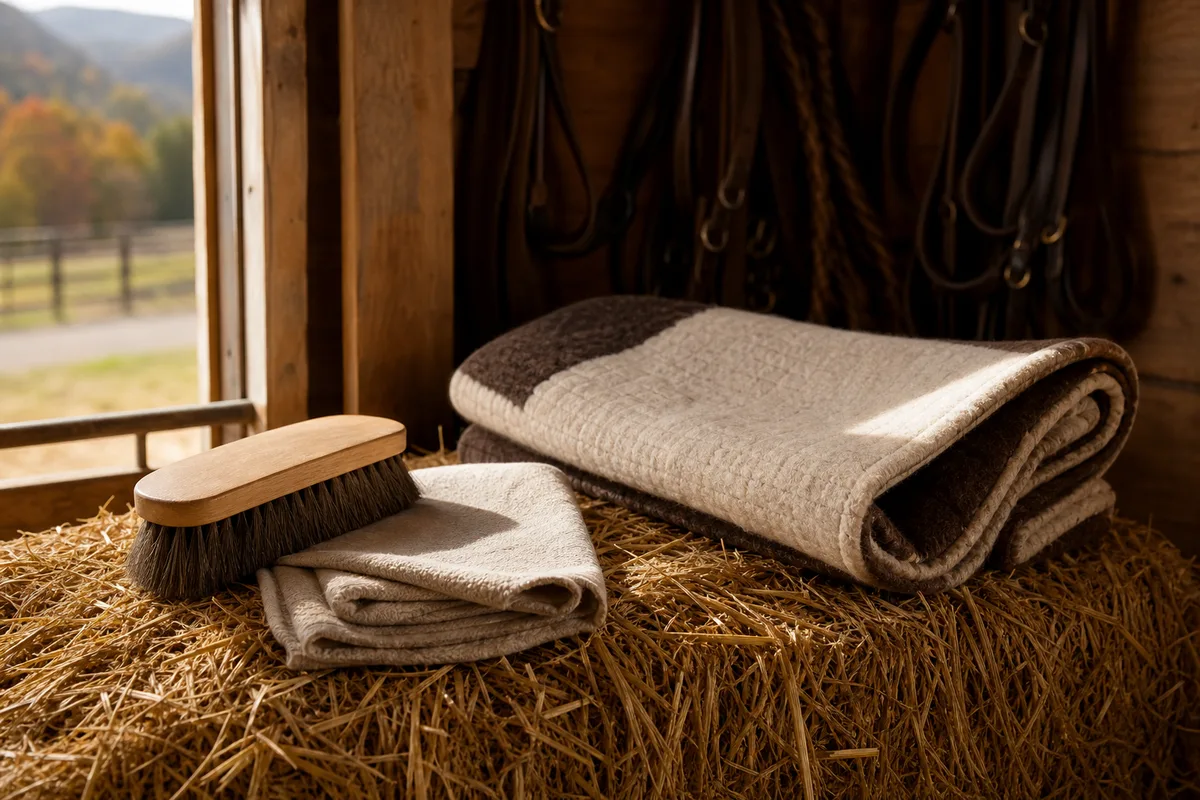 Brosse d’entretien et accessoires pour nettoyer un tapis de selle
